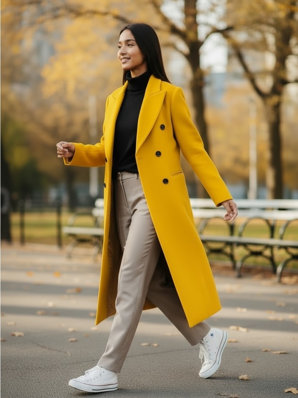 Double-Breasted Yellow Women's Coat Wool Blend Sz L